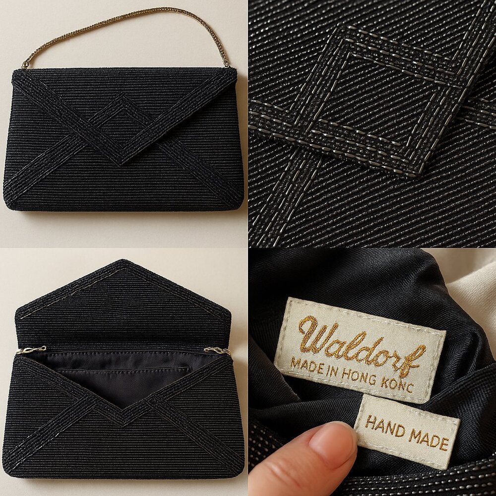 Vintage Waldorf Black Beaded Clutch – Hand Made in Hong Kong - Picture 4 of 16